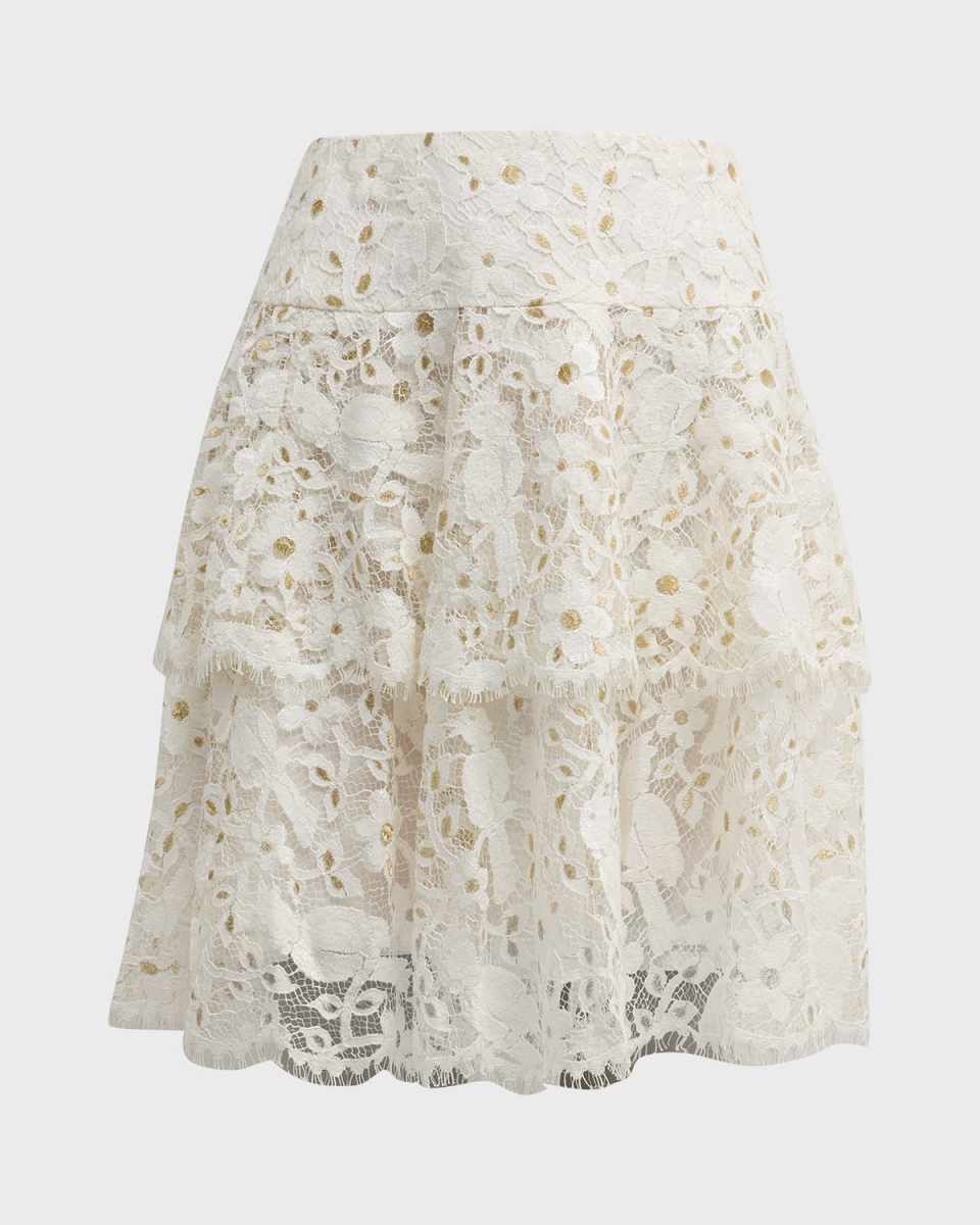 Metallic Tiered Lace Skirt