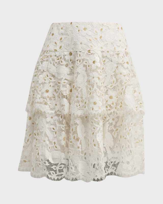 Metallic Tiered Lace Skirt