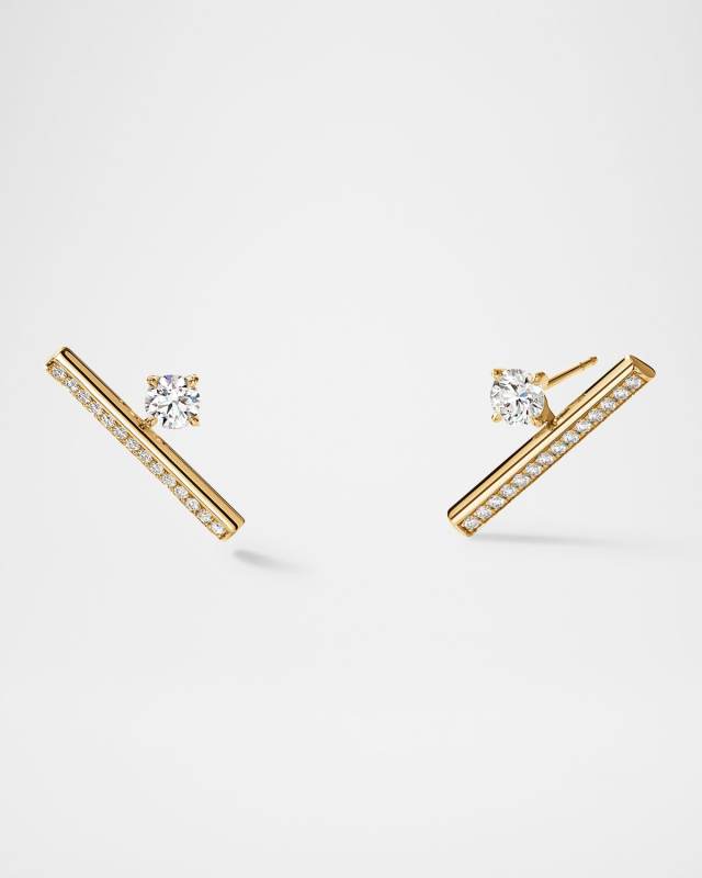18K Yellow Gold Barre Floating Single Diamond Pave Climber Earrings