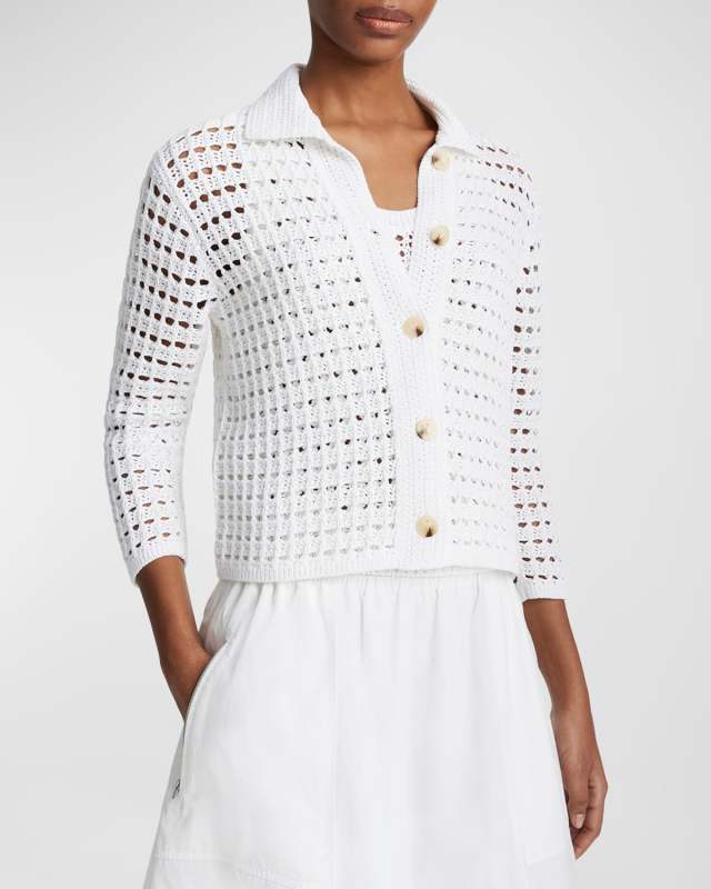 Block Stitch 3/4-Sleeve Cotton Jacket