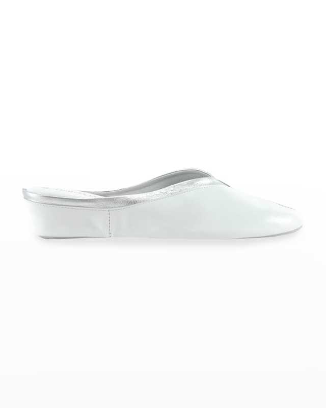 Metallic Leather Wedge Mule Slippers