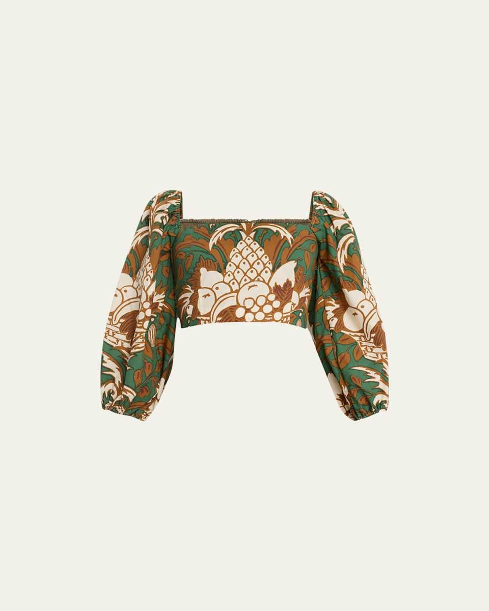 Sagaponack Square-Neck Balloon-Sleeve Crop Top