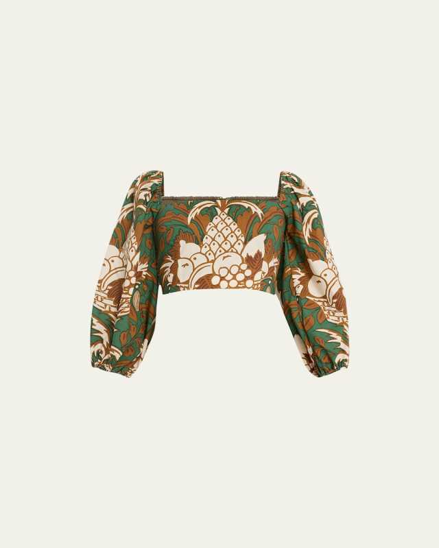 Sagaponack Square-Neck Balloon-Sleeve Crop Top