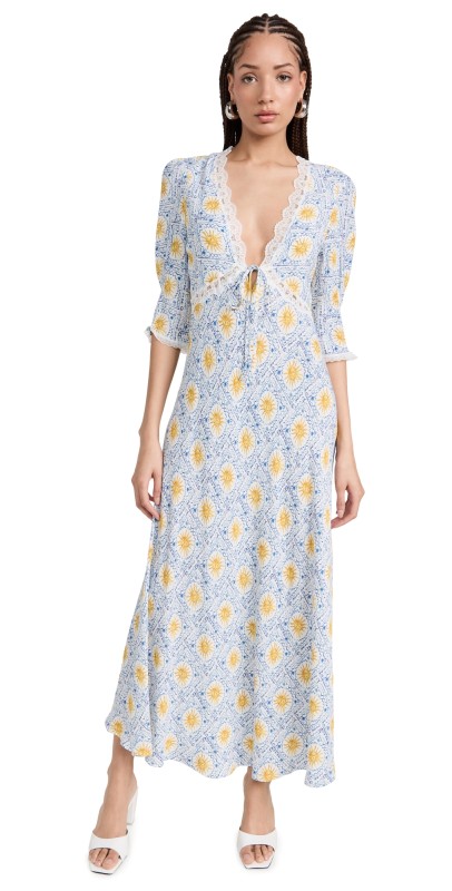 RIXO Amina Dress Wavey Sun Ivory