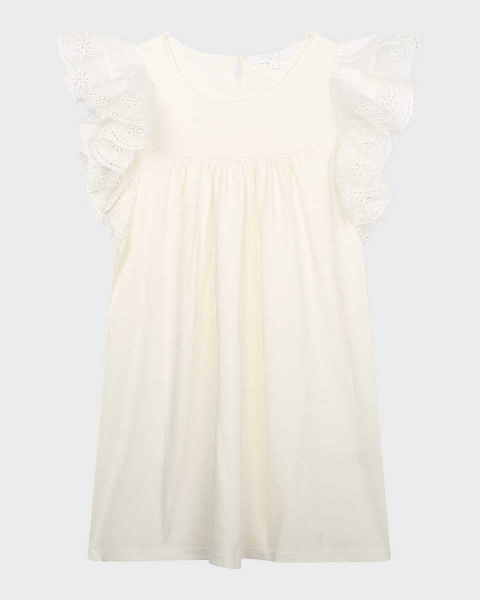 Girl's Embroidered Flounce Sleeve Dress, Size 4-5