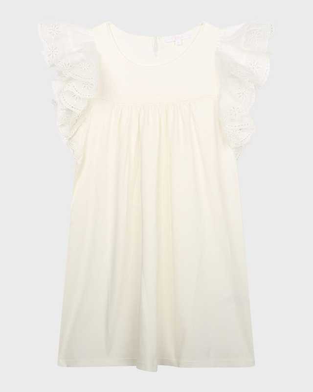 Girl's Embroidered Flounce Sleeve Dress, Size 4-5