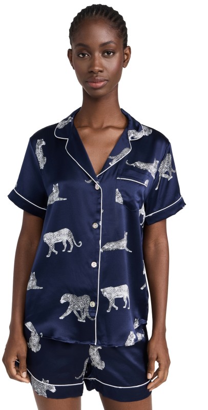 Petite Plume Silk Panthere de Nuit Classic Shorts PJ Set Navy