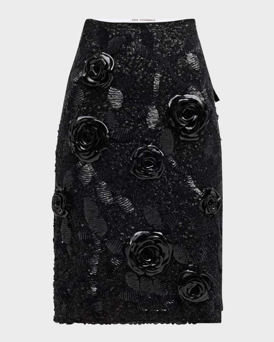 Sequined Floral Pencil Skirt