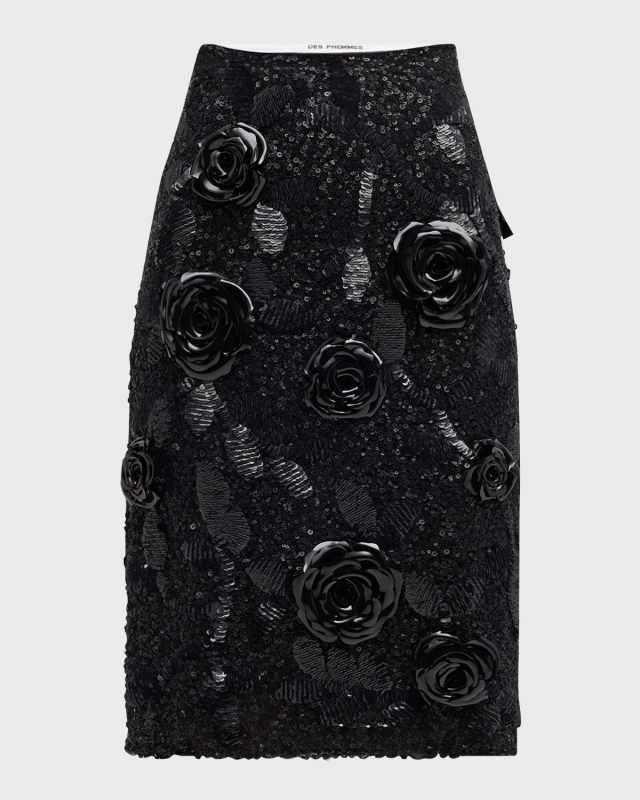 Sequined Floral Pencil Skirt