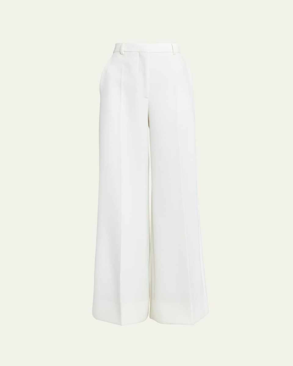 Mid-Rise Wide-Leg Crepe Trousers