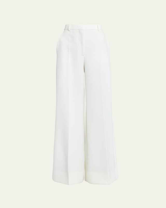 Mid-Rise Wide-Leg Crepe Trousers