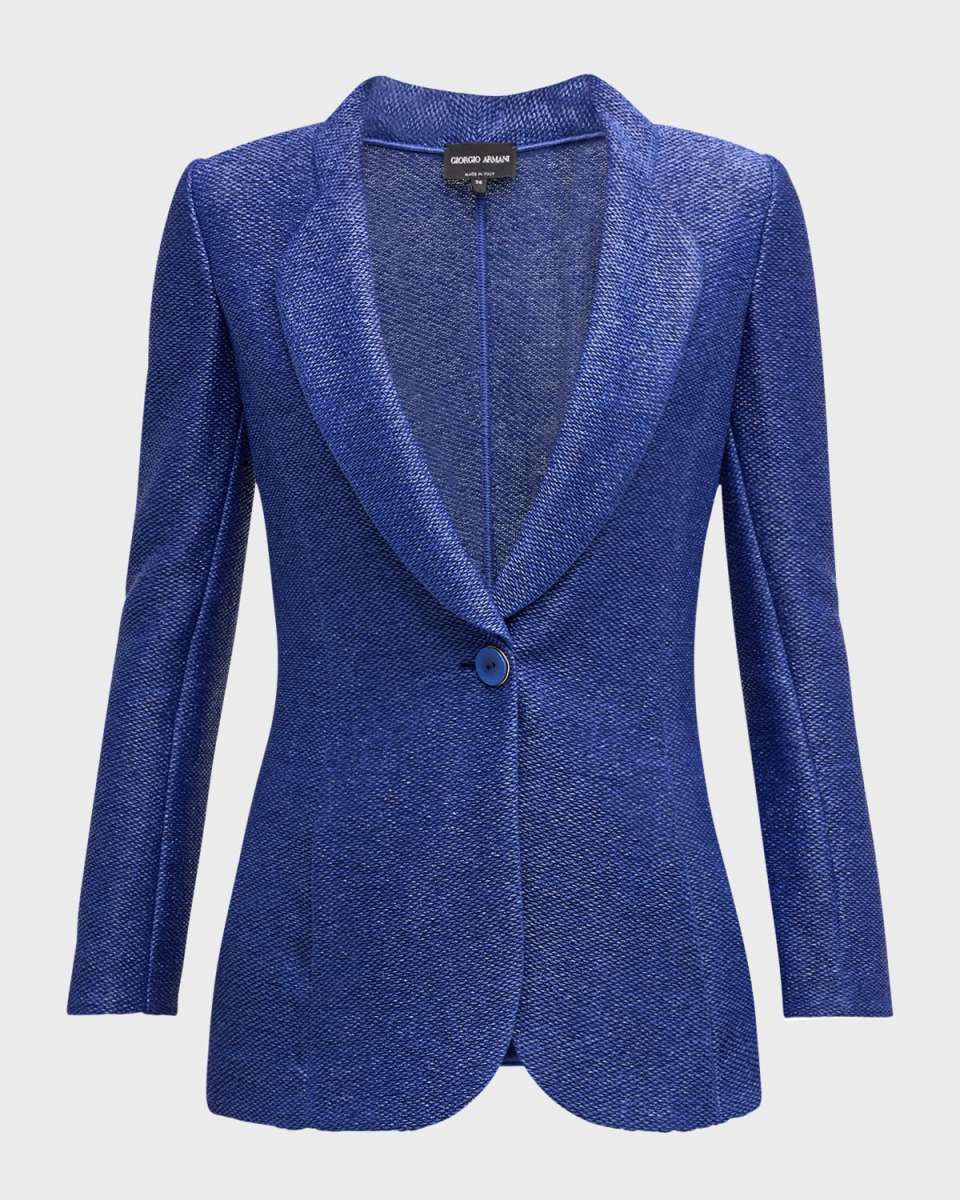 One-Button Jersey Raffia Blazer