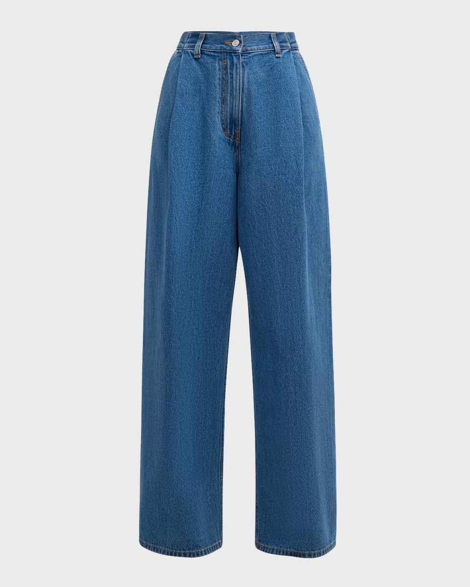 High-Rise Pleated Baggy Wide-Leg Denim Pants