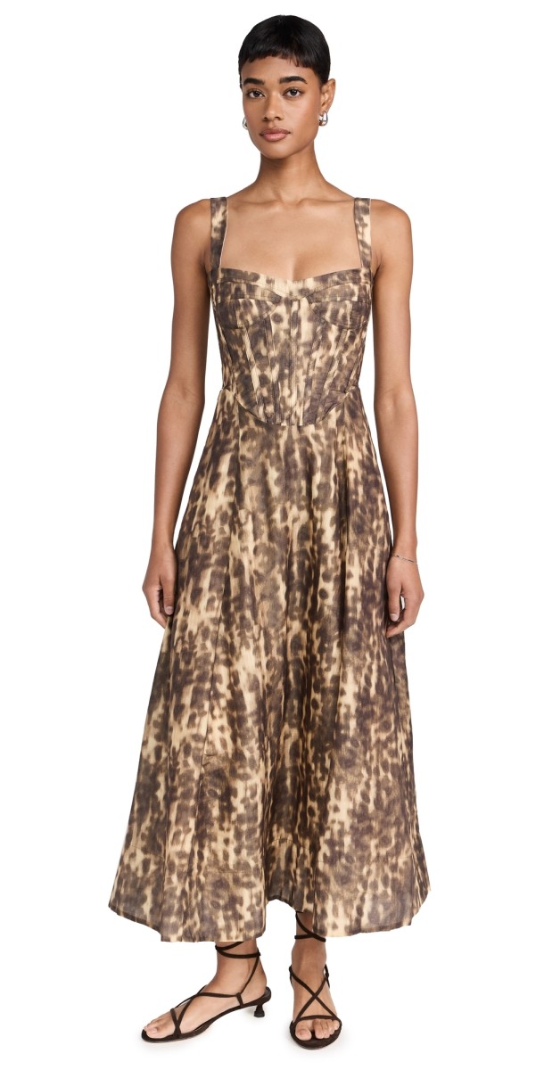 BARDOT Lilah Corset Midi Dress Leopard