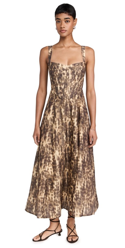 BARDOT Lilah Corset Midi Dress Leopard