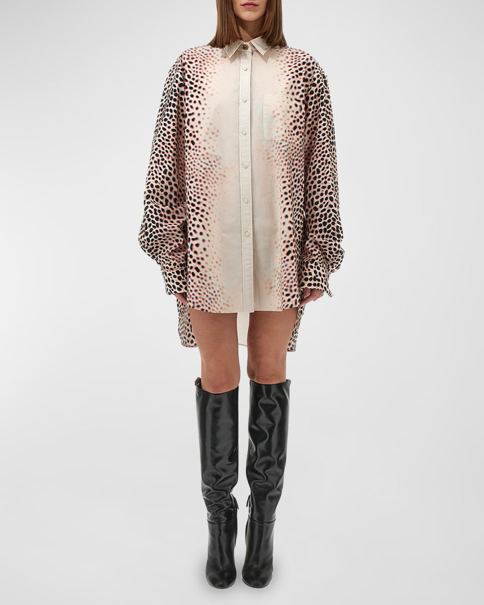 Printed Button Down Short Shirt Dress