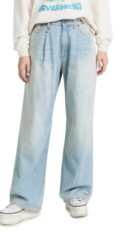R13 Damon Pleated Wide Leg Jeans Lennon Blue