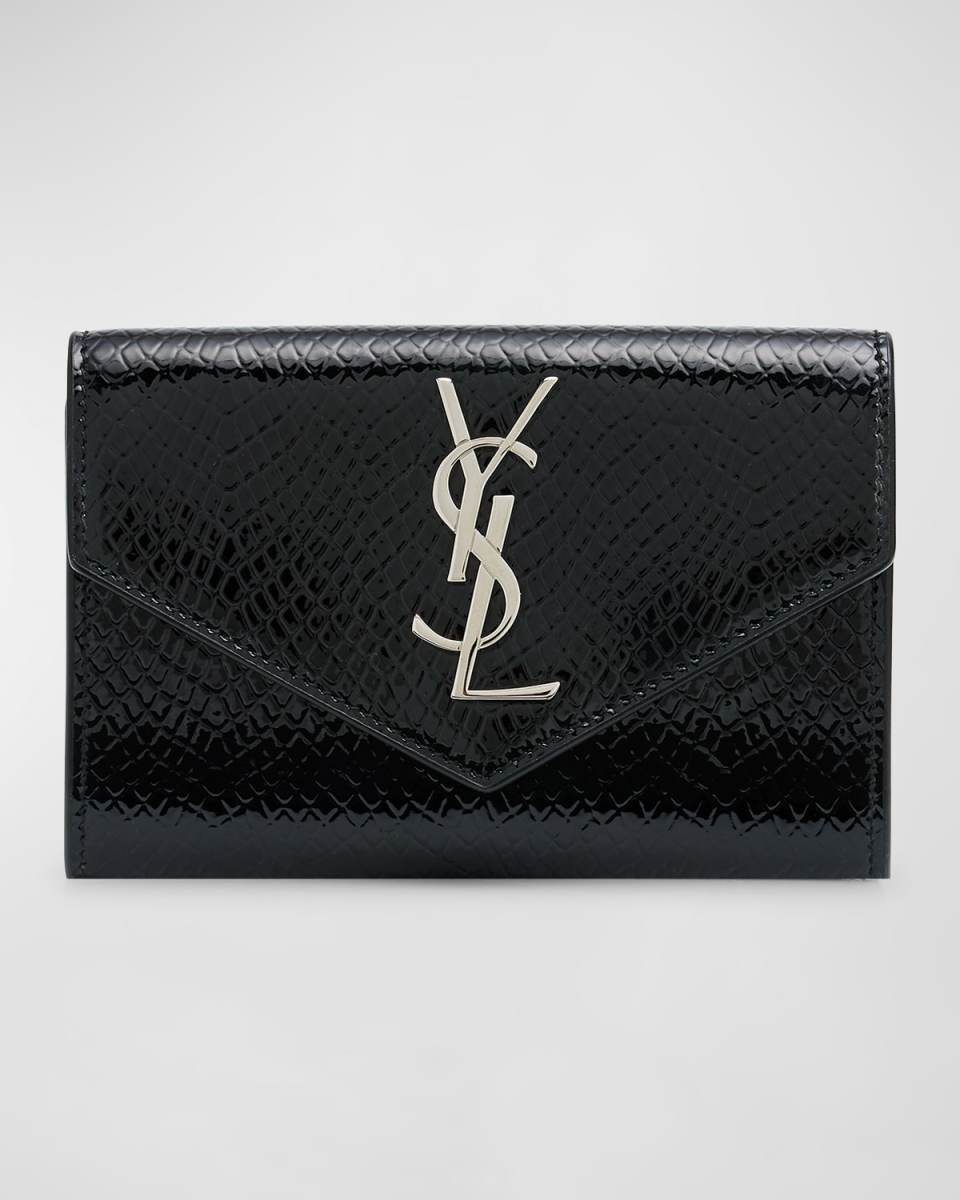 Small YSL Flap Wallet in Python-Embossed Leather
