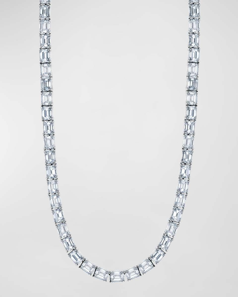 18K Gold East West Prong Set Emerald-Cut Diamond 16" Tennis Necklace, 19.60tcw