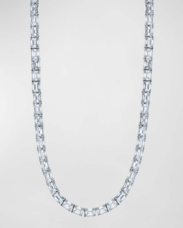 18K Gold East West Prong Set Emerald-Cut Diamond 16" Tennis Necklace, 19.60tcw