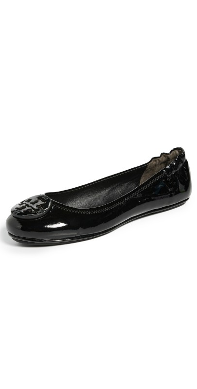 Tory Burch Minnie Travel Ballet Flats Black Patent