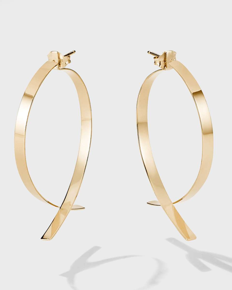 Medium Flat Wide Front-Back Upside Down Hoop Earrings, 46mm