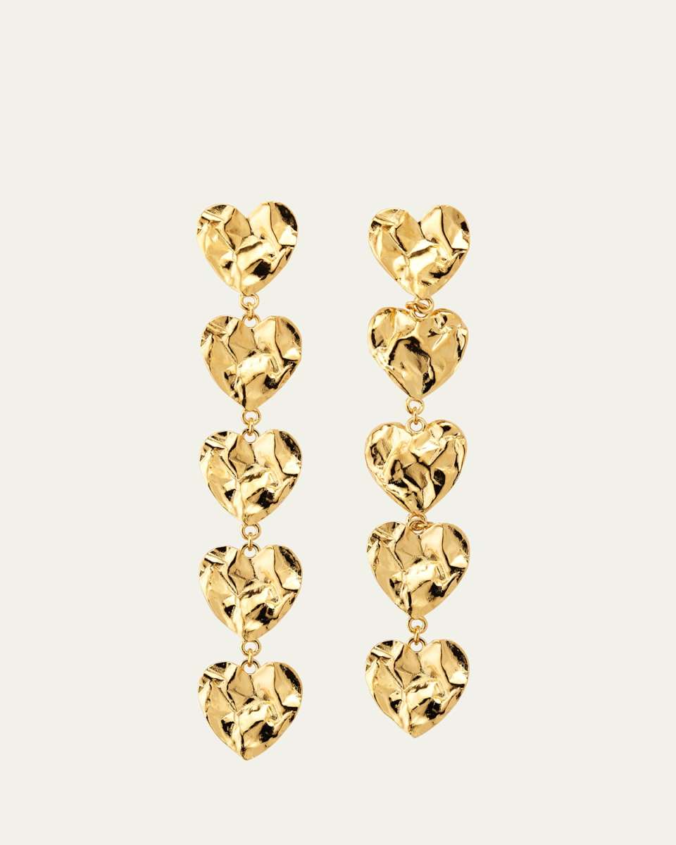 Crushed Heart Vertical Drop Earrings