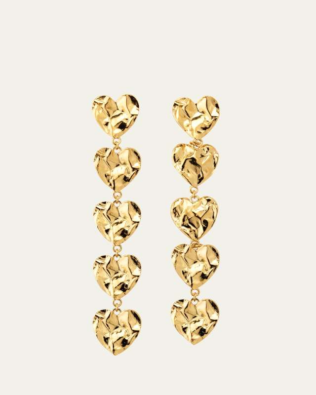 Crushed Heart Vertical Drop Earrings