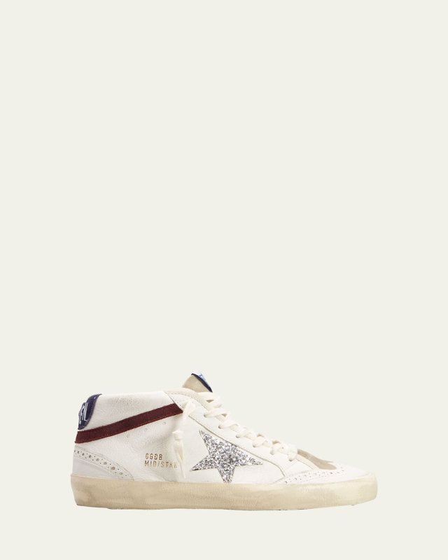 Mid Star Leather Glitter Wing-Tip Sneakers