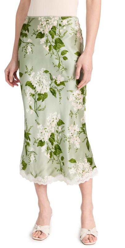 Reformation Arie Silk Skirt Tea Garden