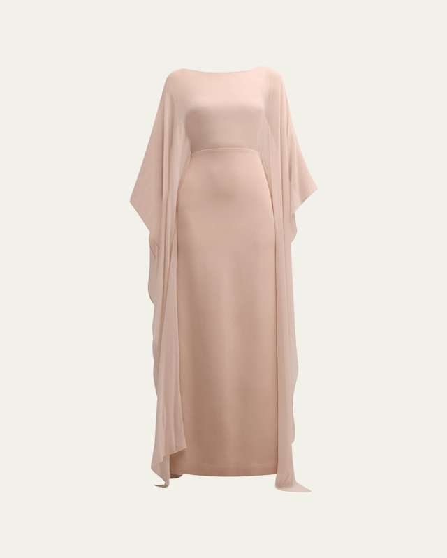 Silk Illusion Caftan Gown with Draped Sleeves