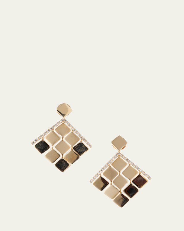 18K Yellow Gold Glimmer Tile Medium Earrings with Light Brown Diamonds