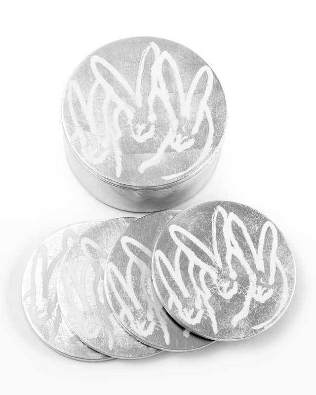 Silver Leaf Bunny Coaster Box - 4 Coasters