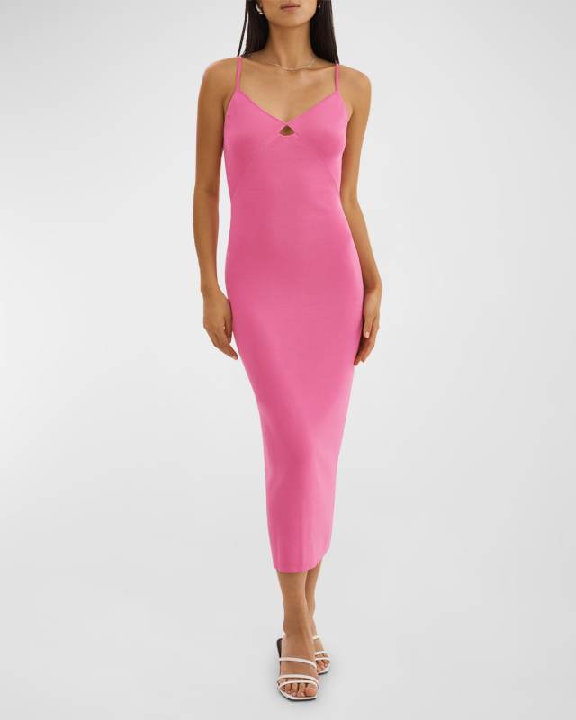 Bettina V-Neck Rib-Knit Bodycon Midi Dress