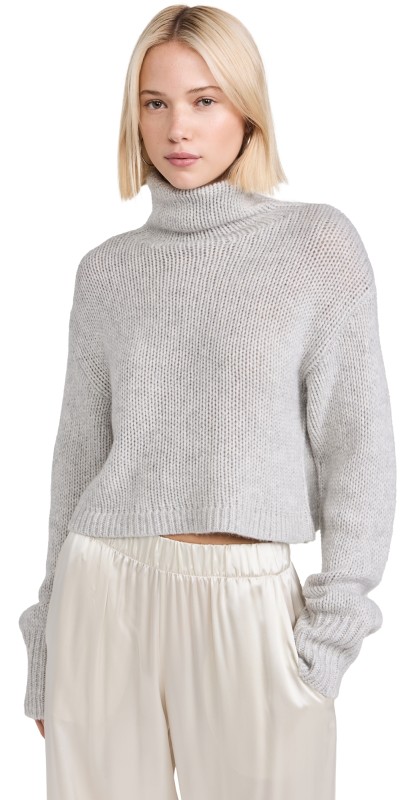 Sablyn Crop Turtleneck Cashmere Sweater Foggy