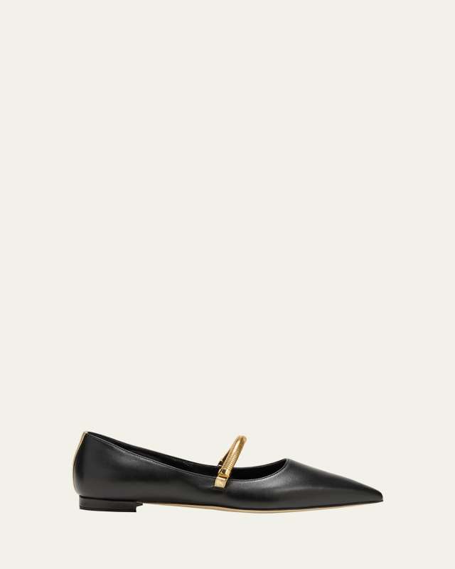 Peleona Leather Golden-Strap Ballerina Flats
