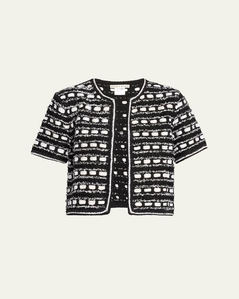 Marjorie Textured Tweed Stitch Short-Sleeve Cardigan