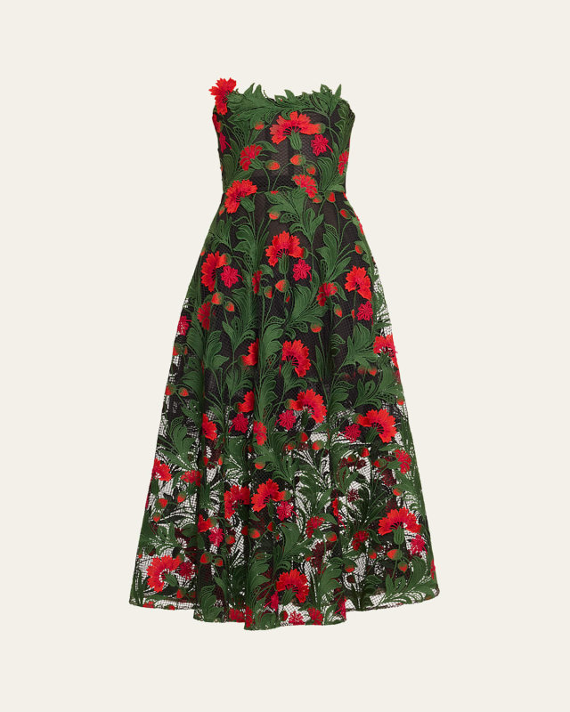Strapless Multi-Color Marbled Guipure Dress