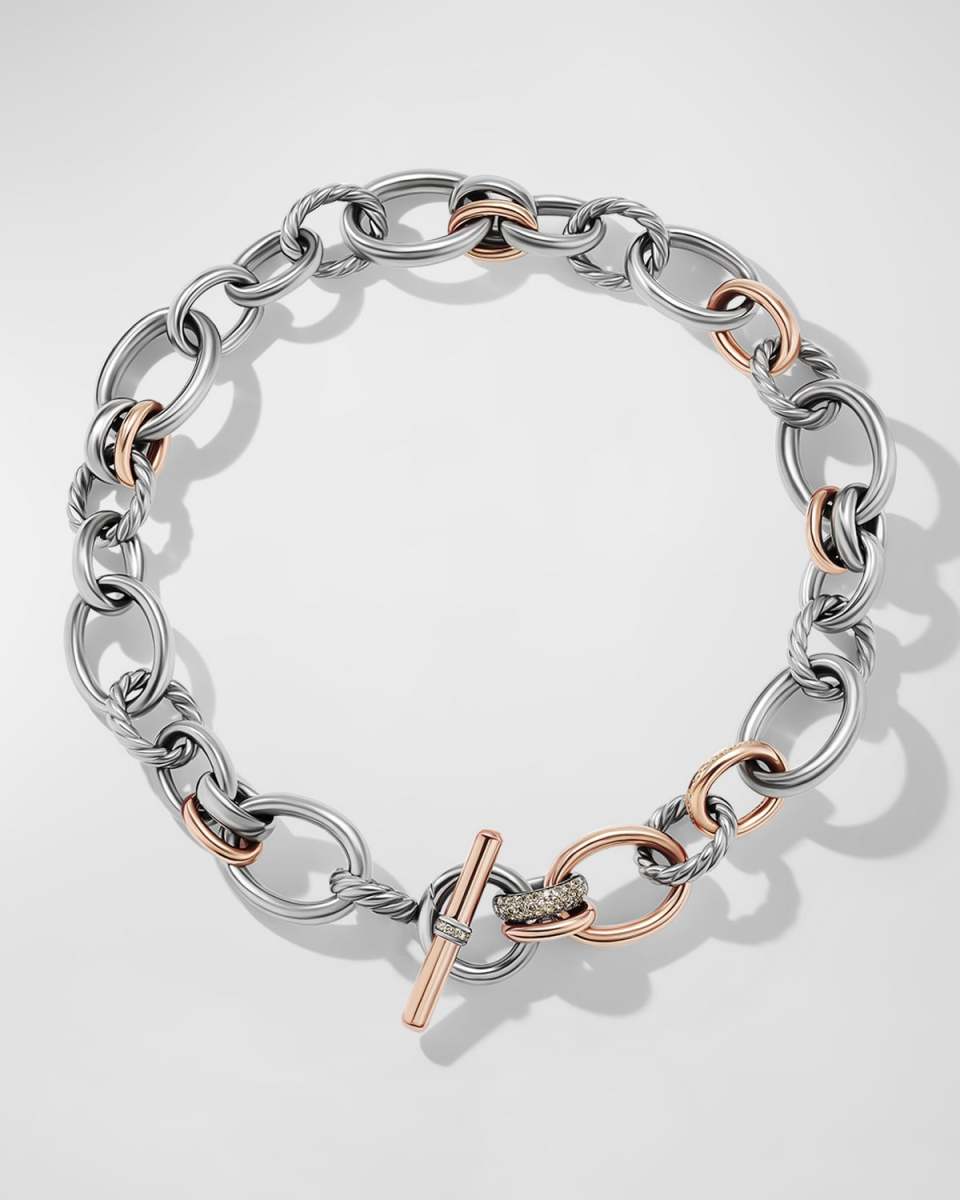 DY Mercer Necklace with Diamonds and 18K Rose Gold in Silver, 25mm, 17"L