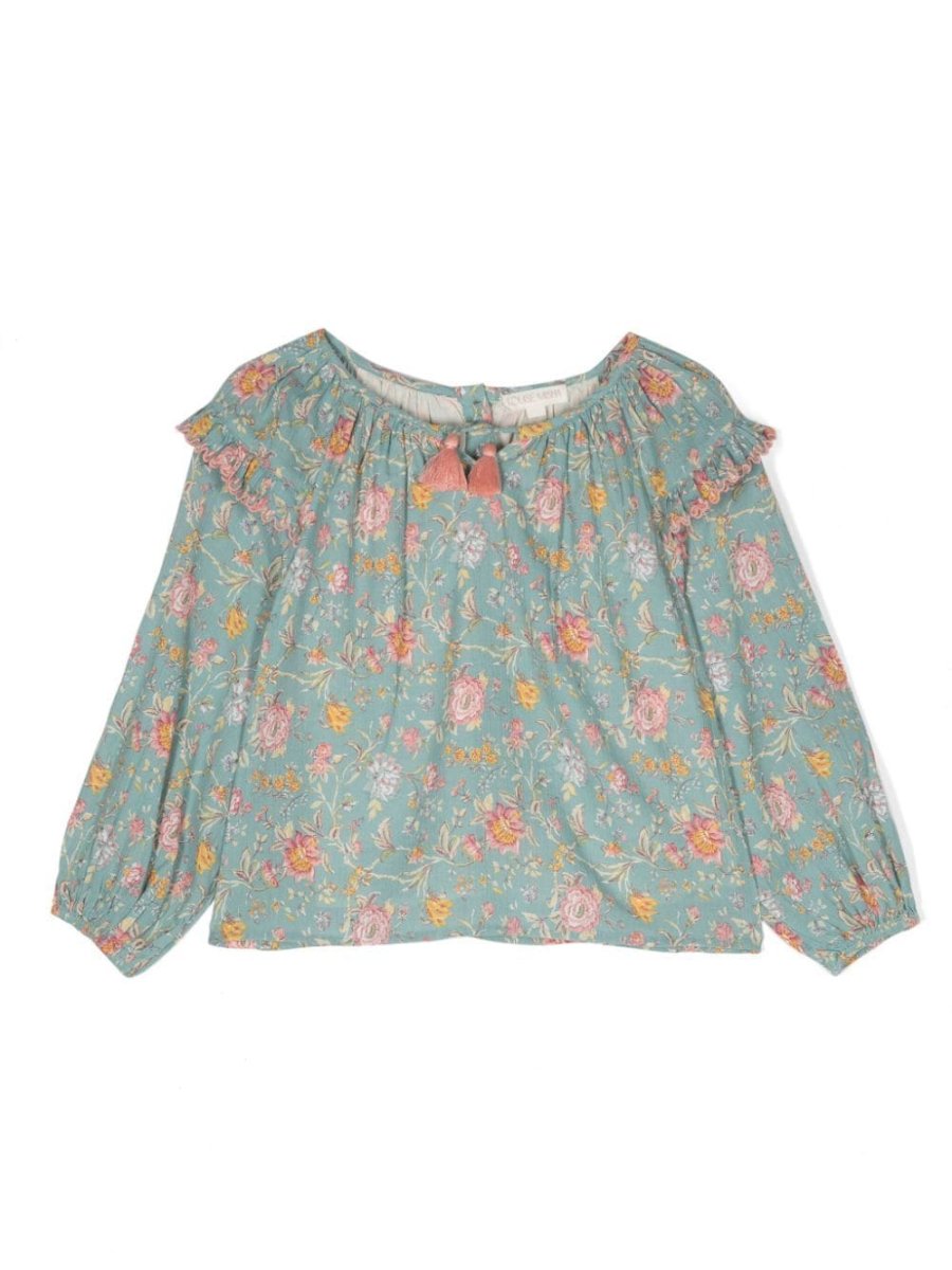 Iris floral-patterned cotton blouse