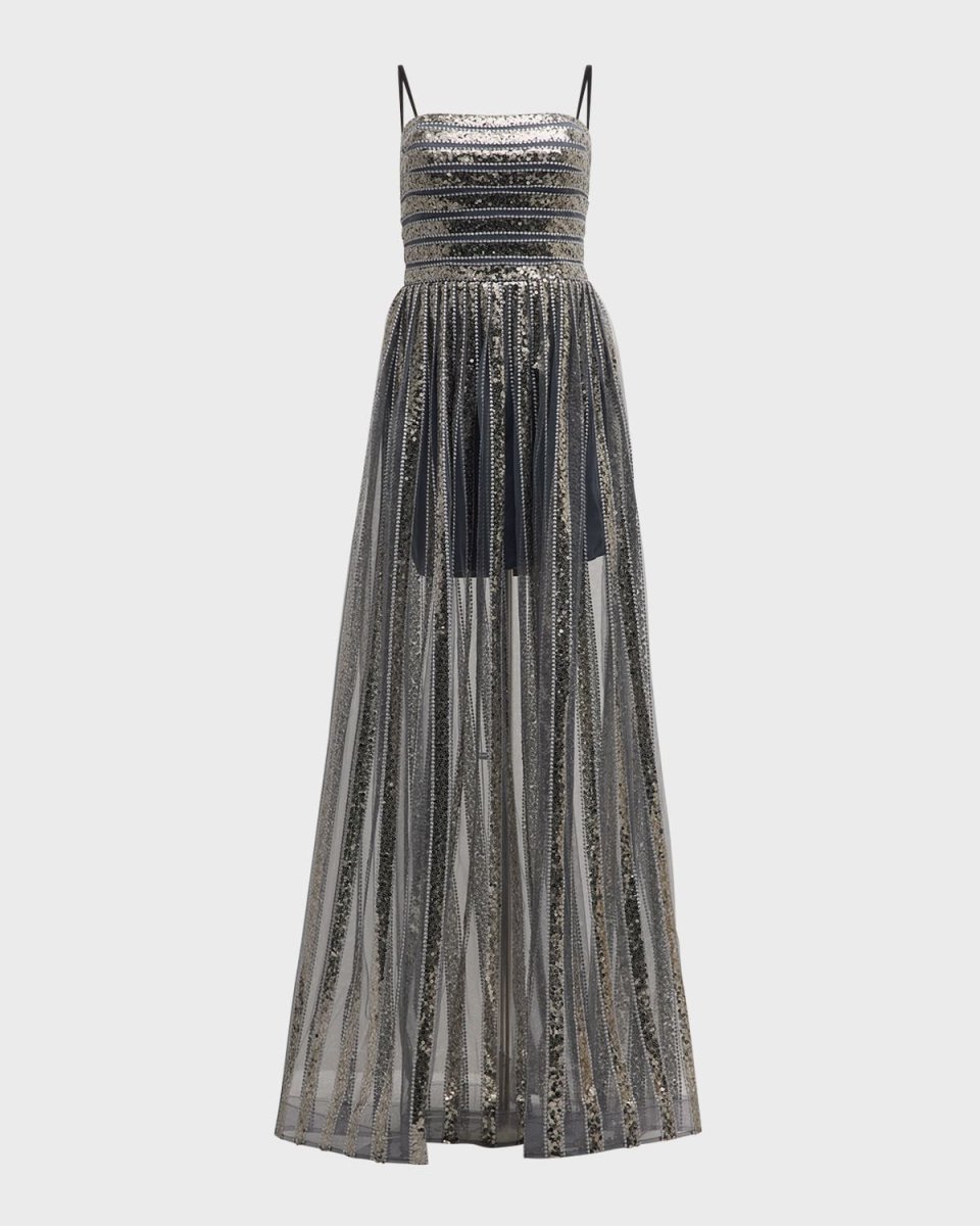 Strapless Sequin Striped Gown