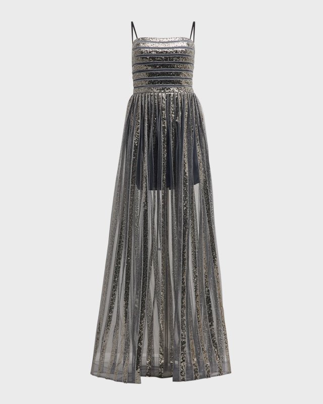 Strapless Sequin Striped Gown