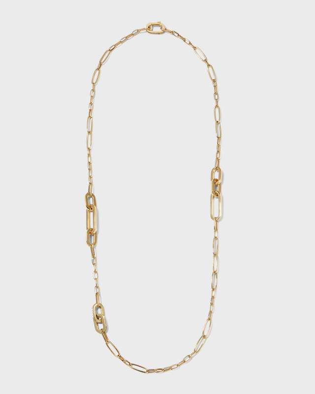 18K Yellow Gold Diamond Link Long Necklace, 32"L