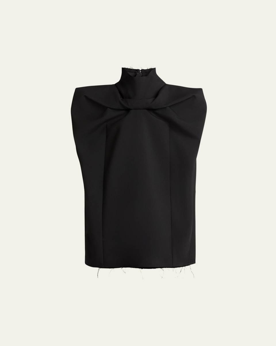 Sculptural Bow High Funnel Neck Wool Top