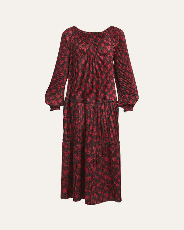 Ink Jet Print Pleated Maxi Dress