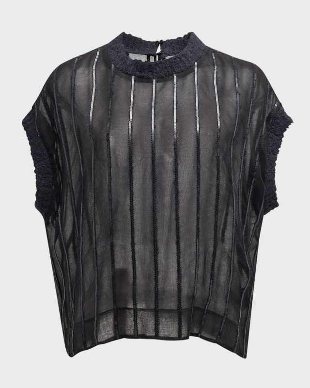 Sequin Wool Striped Crispy Silk Chiffon Blouse