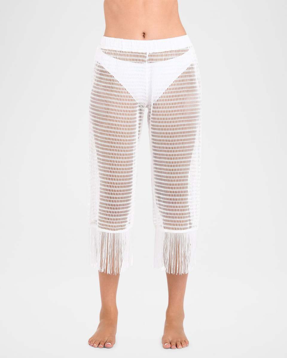 Open-Knit Crochet Cropped Pants