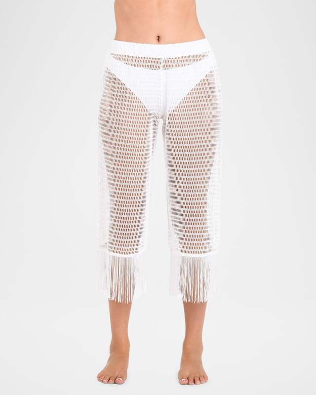 Open-Knit Crochet Cropped Pants