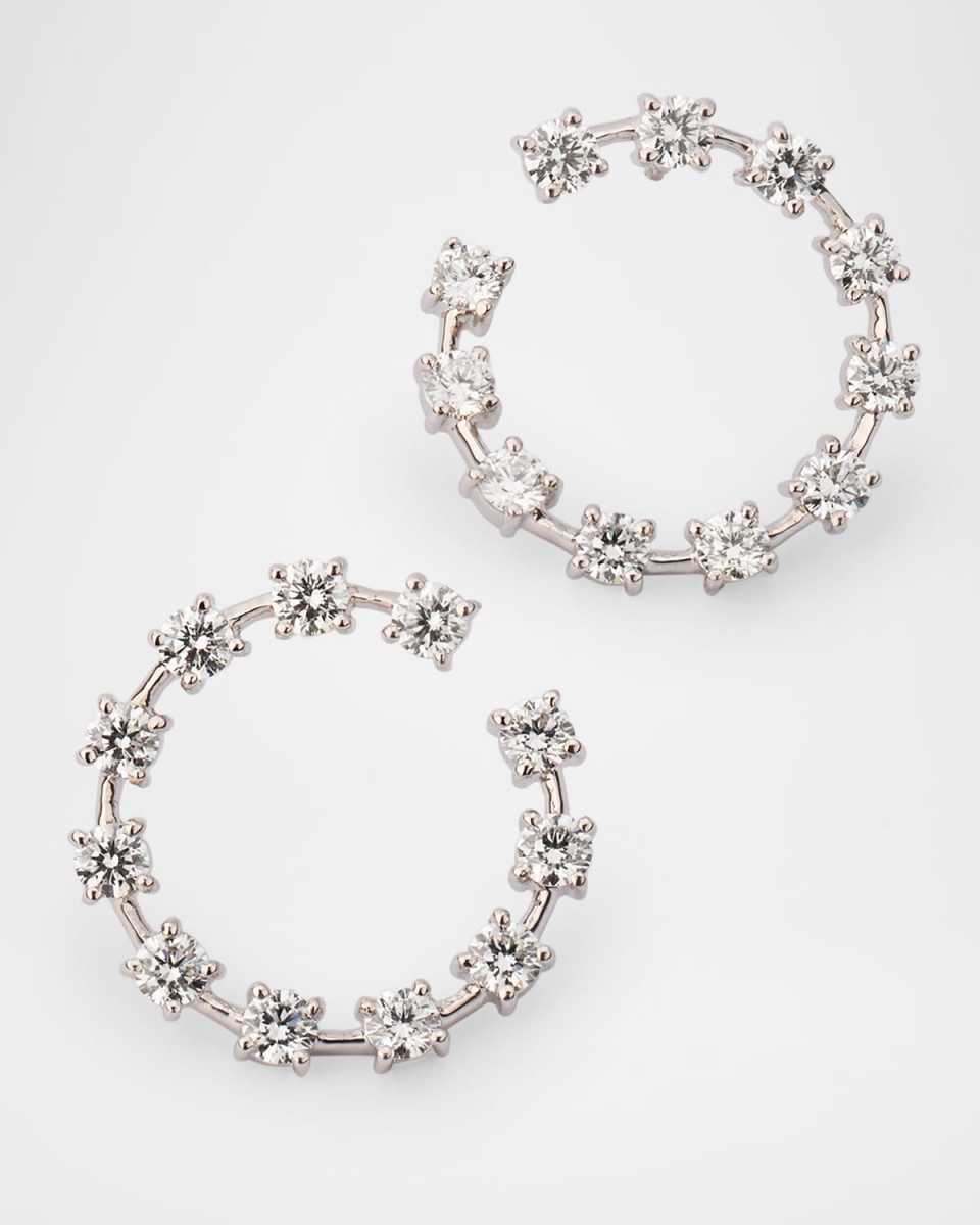 18K White Gold Round Diamond Hoop Earrings