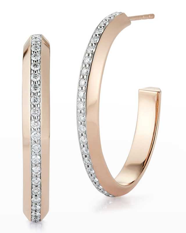 Rose Gold Diamond Knife Edge Hoop Earrings